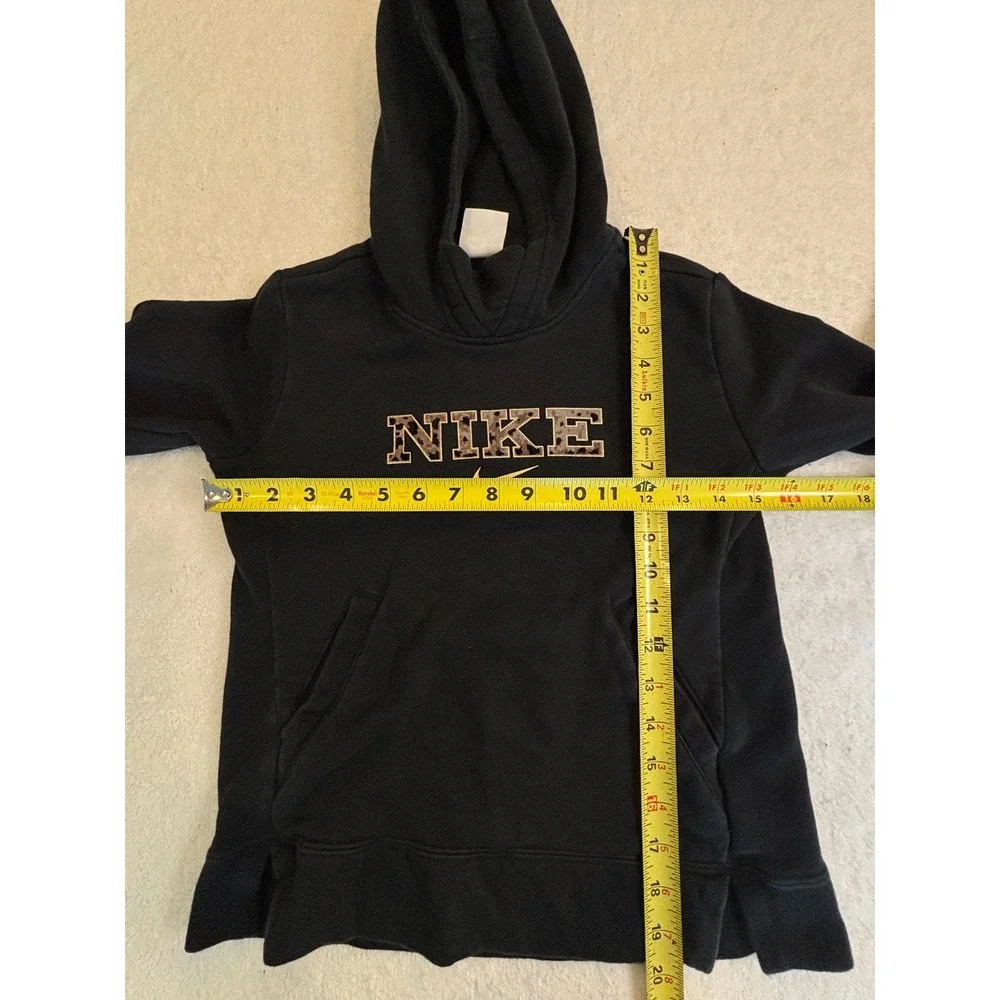 Nike Girls‎ Small Black Leopard Print Logo Fleece Hoodie Pullover Sweatshirt
